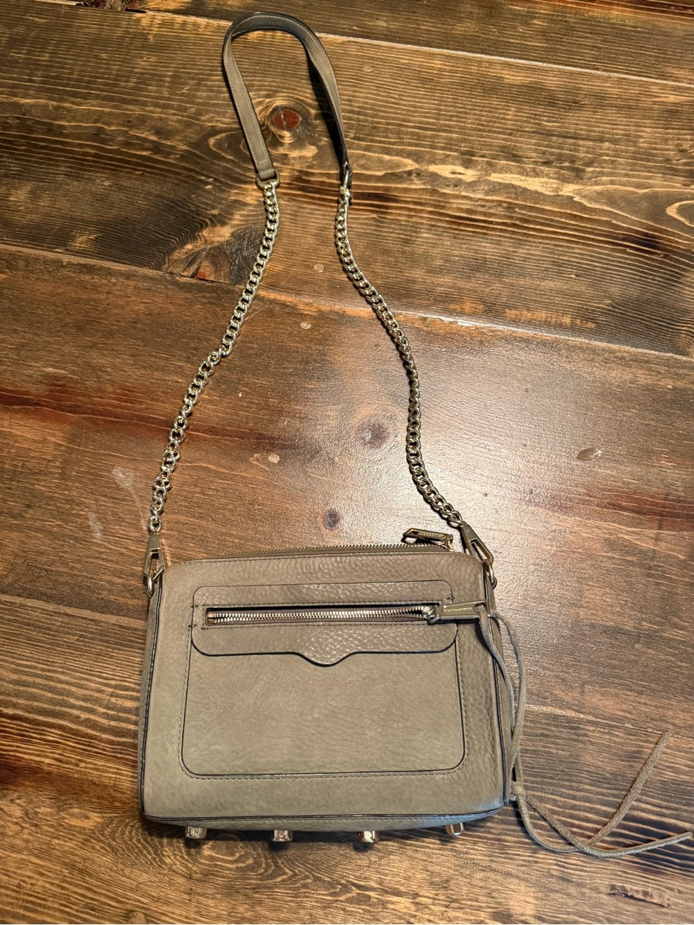 Rebecca Minkoff Taupe Leather Crossbody with Chain Strap